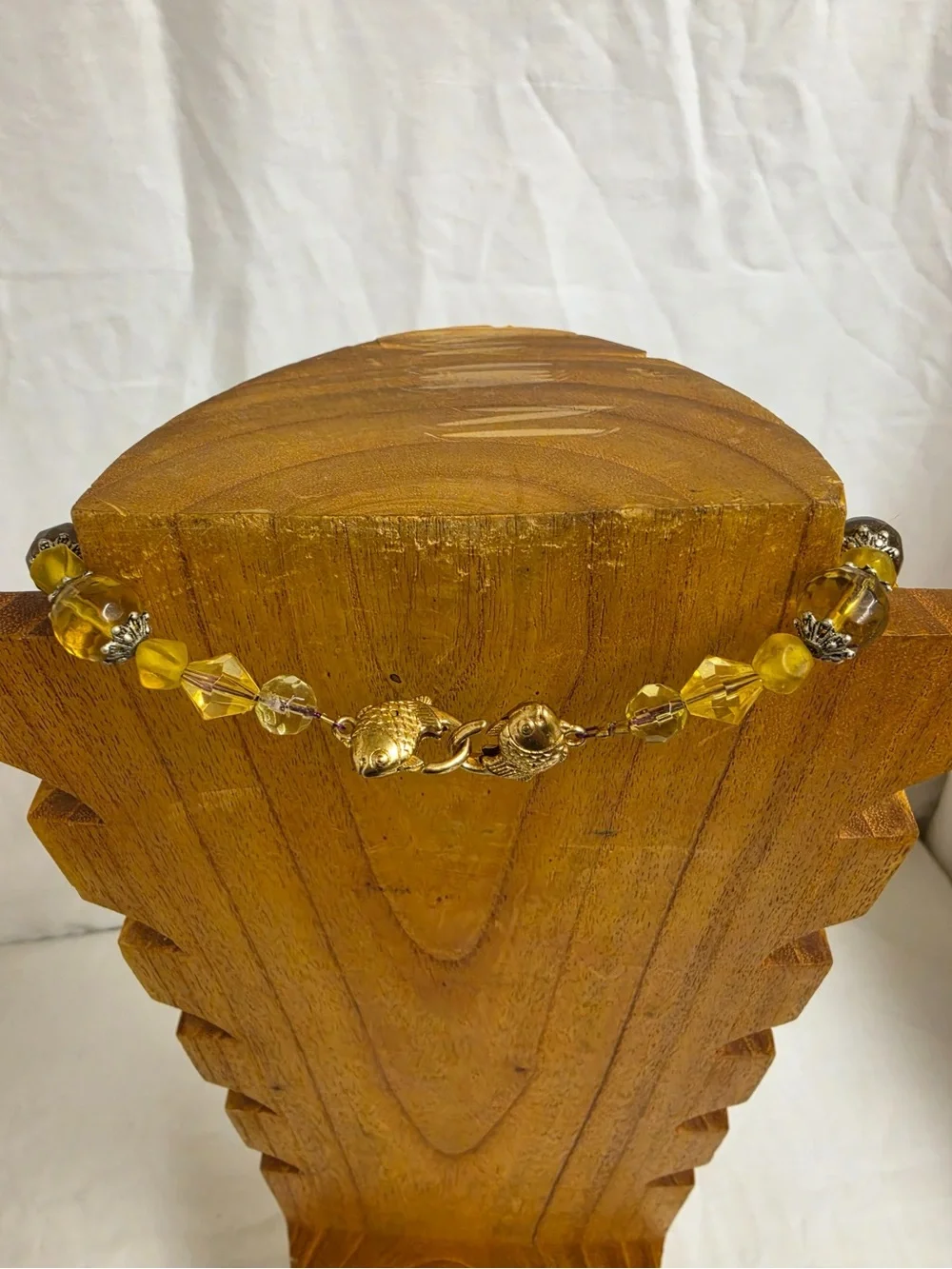 Handmade Yellow Beaded Necklace Amber Glass Pearl Look Statement Jewelry New